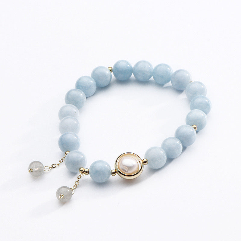 Aquamarine Bracelet 8mm with Pearl