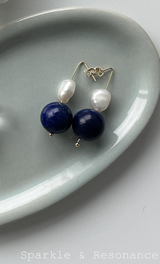 Baroque Pearl Earings - Lapis & Pearl