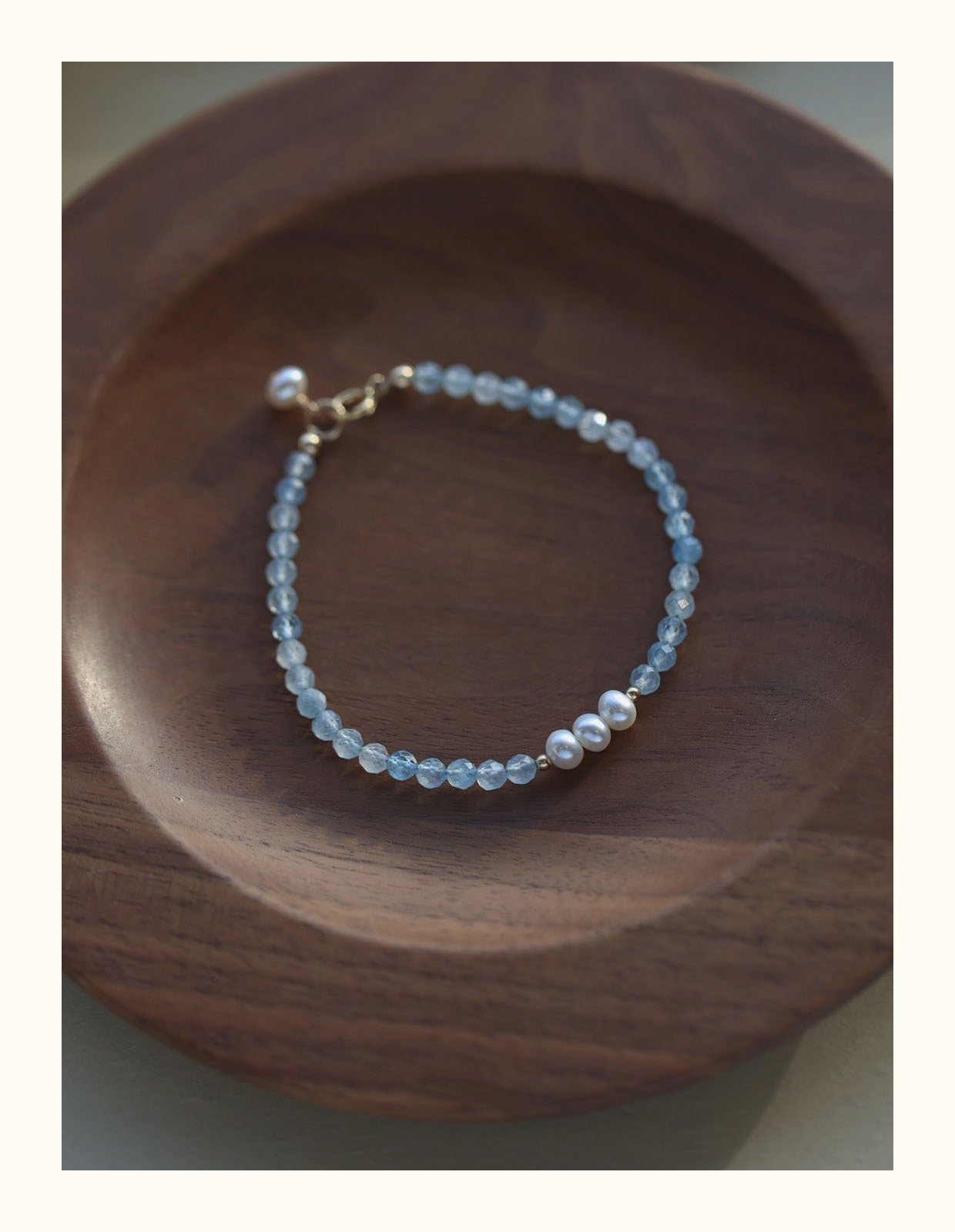 Aquamarine Bracelet 3mm with Pearl