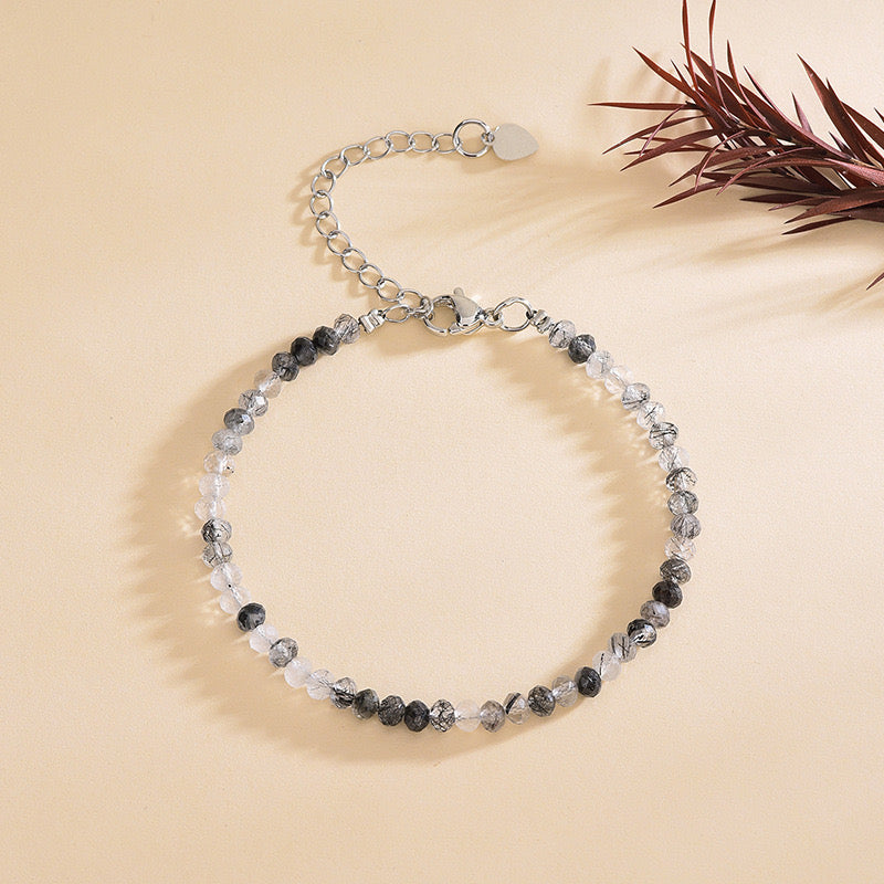 Black Rutilated Quartz Bracelet 4mm