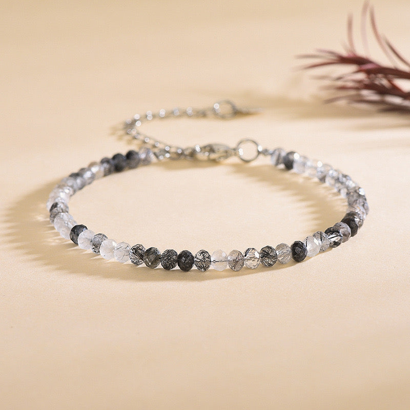 Black Rutilated Quartz Bracelet 4mm