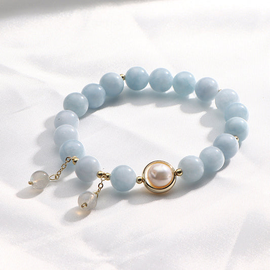 Aquamarine Bracelet 8mm with Pearl